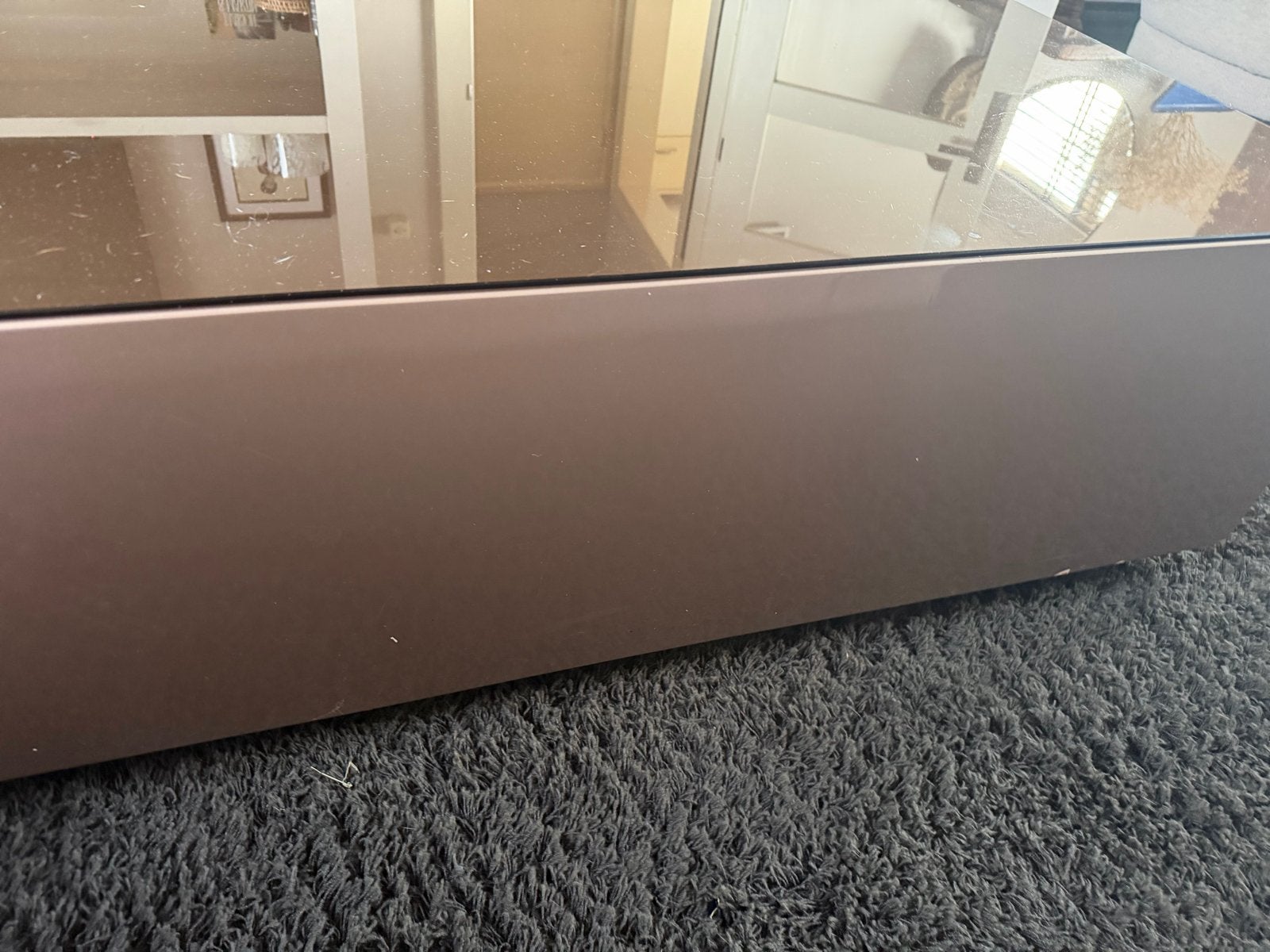 Gratis Salontafel Taupe Hoogglans met Glazen Plaat, Huis en Inrichting, Ophalen, Gebruikt, 100 tot 150 cm, 50 tot 100 cm