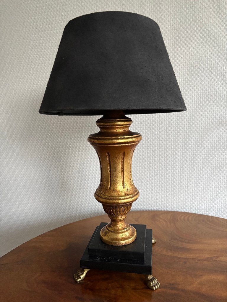 Vintage tafellamp / schemerlamp van hout en marmer., Antiek en Kunst, Ophalen of Verzenden