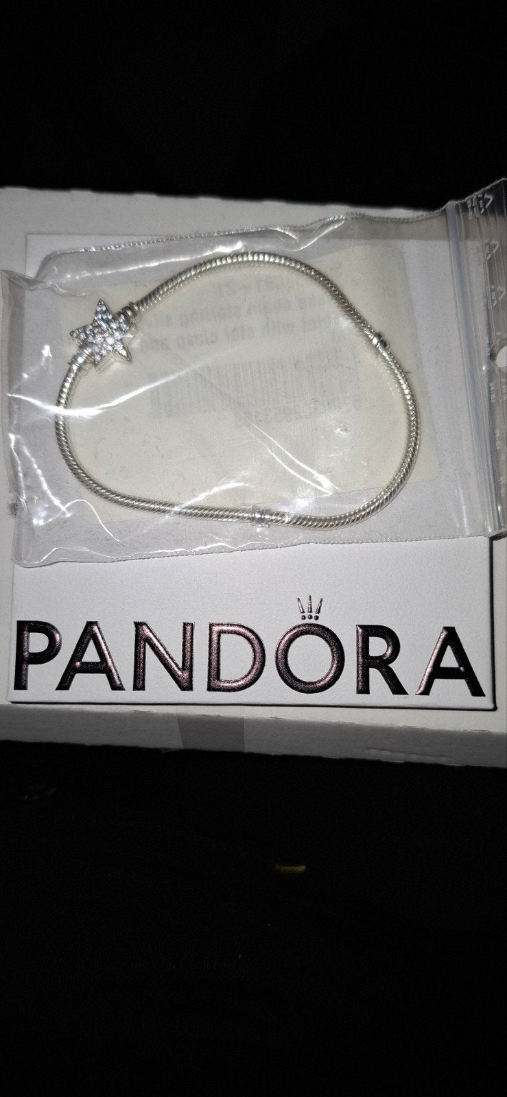 Pandora Snake Chain Armband met Ster Sluiting en Zirkonia, Nieuw, Zilver, Zilver, Ophalen