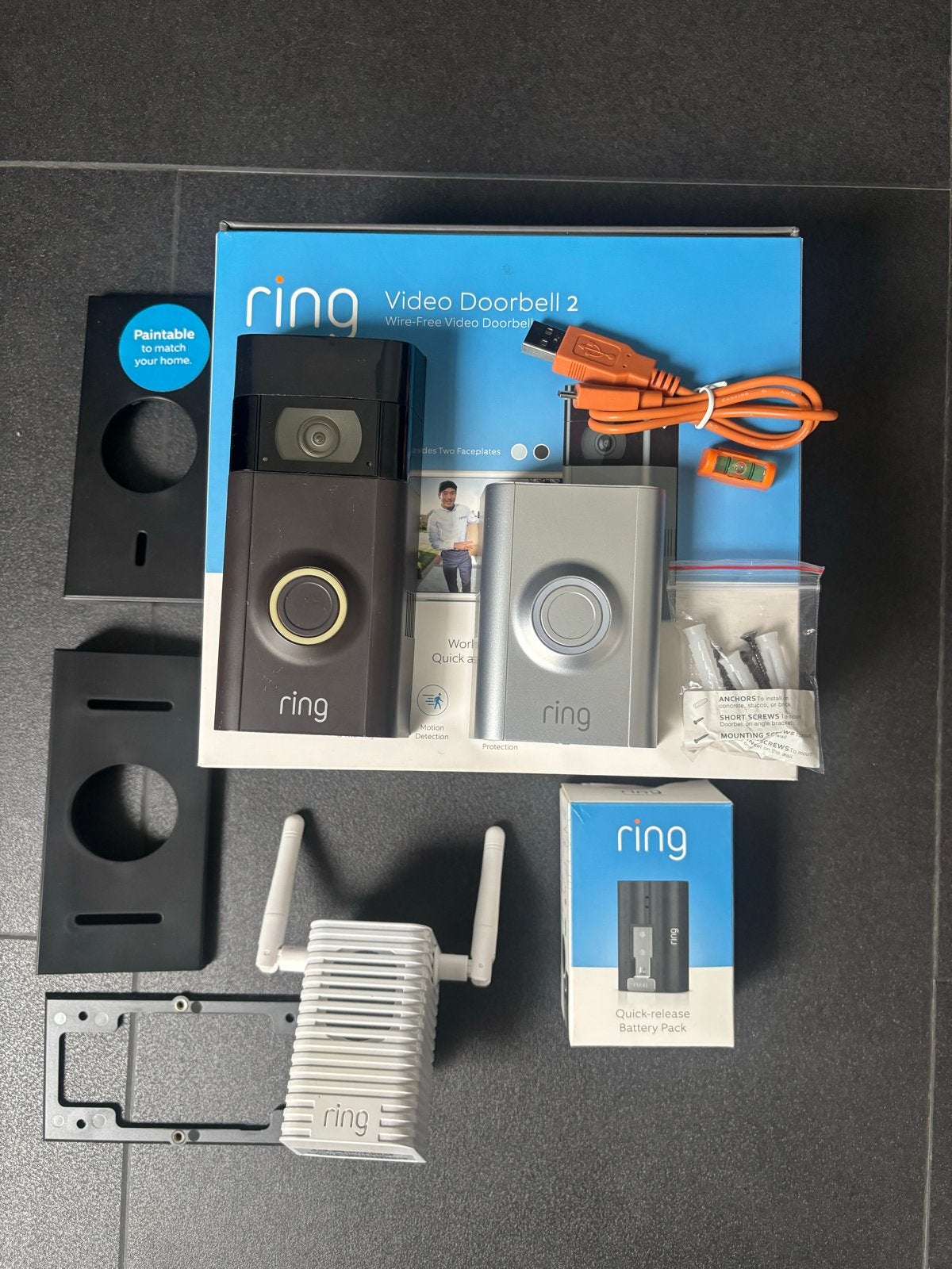 Ring Video Deurbel 2 met Chime Pro en extra batterij, Ophalen of Verzenden, Compleet systeem, Draadloos, Beweging