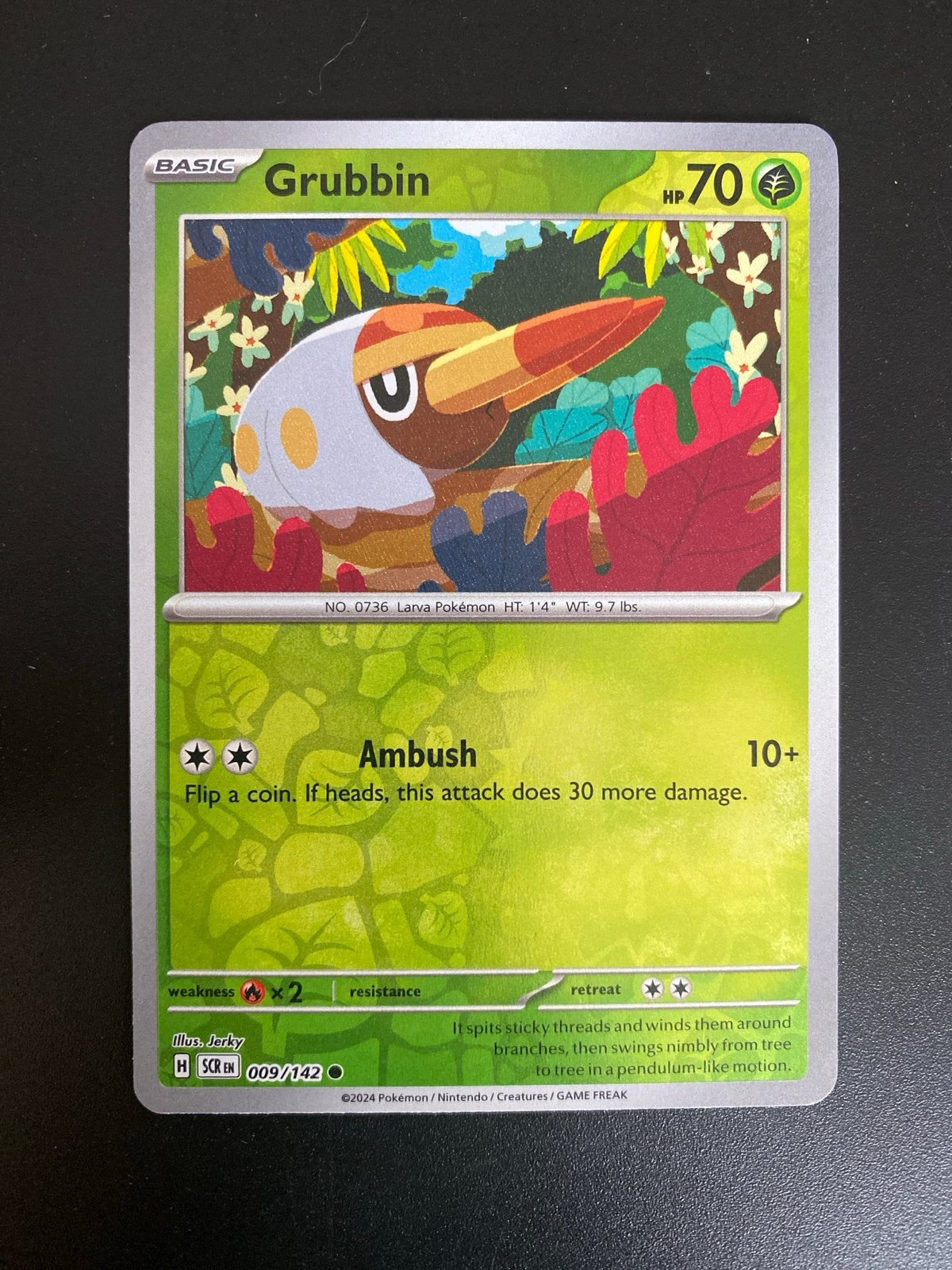Grubbin 009/142 Reverse Holo Pokémon Stellar Crown, Ophalen of Verzenden, Zo goed als nieuw, Losse kaart, Foil