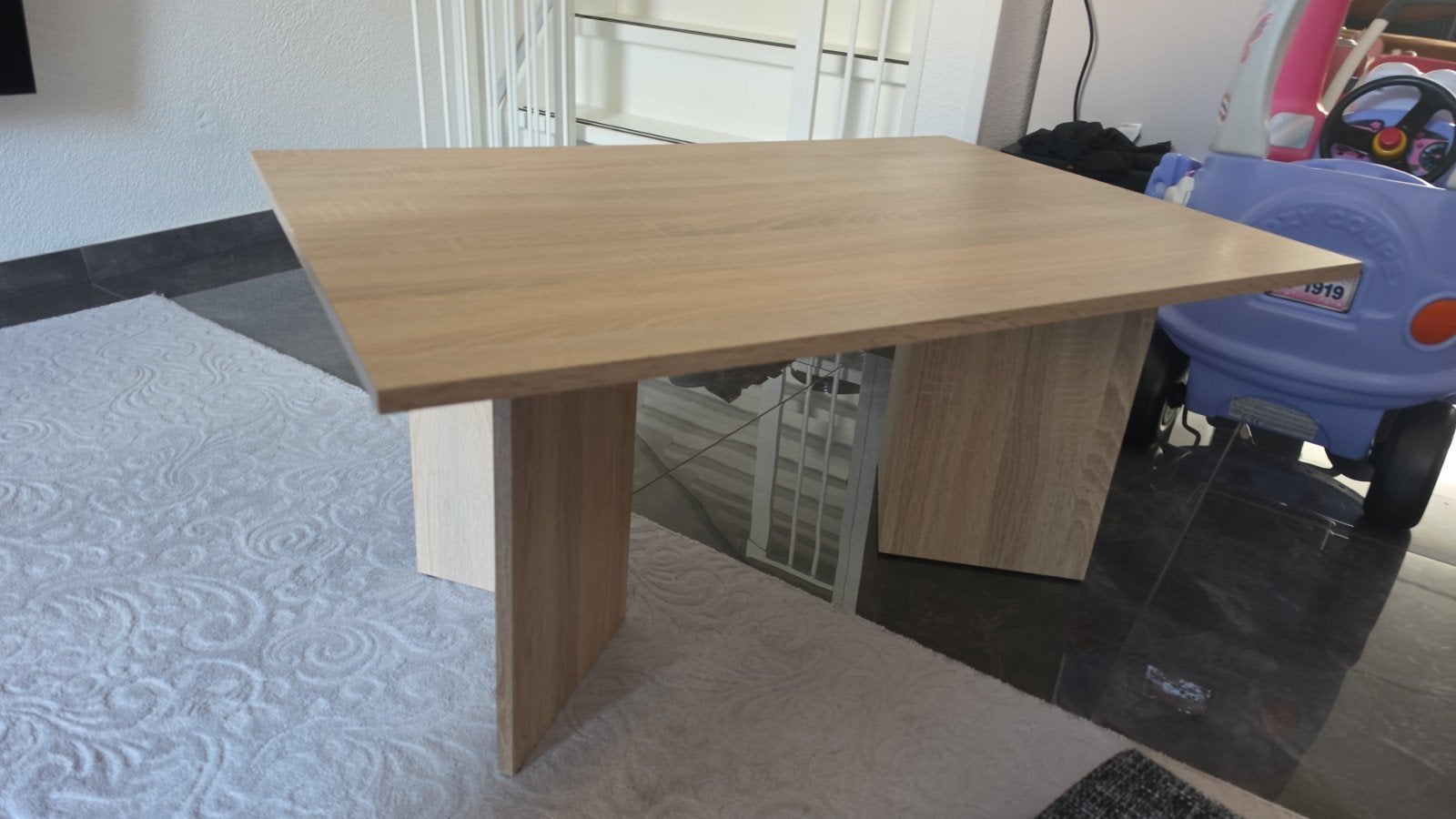 Salontafel in eikenhout look, Ophalen, Gebruikt, 100 tot 150 cm, 50 tot 100 cm