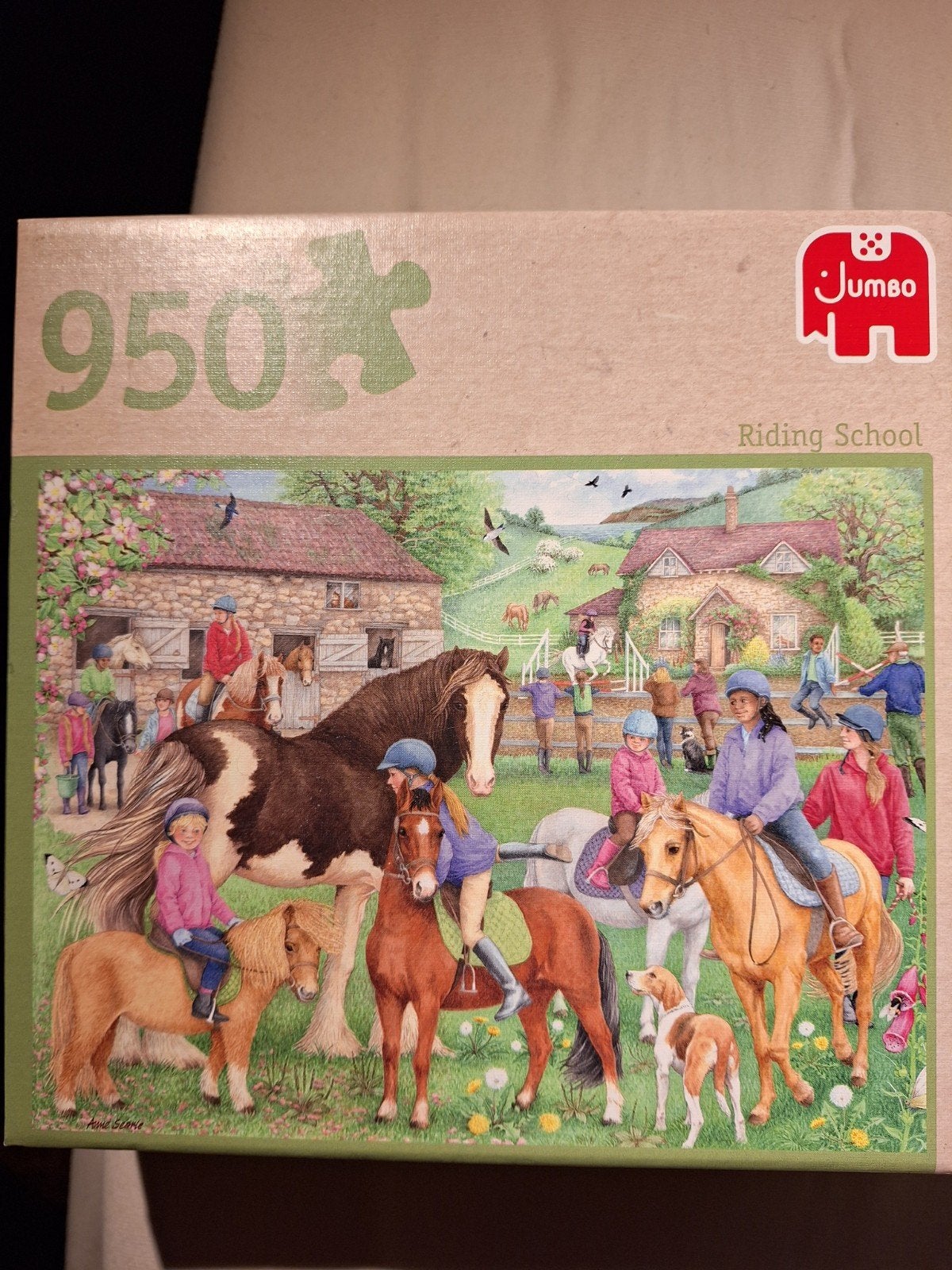 zgan legpuzzel jumbo riding school paarden 950 stukjes, Ophalen of Verzenden, 500 t/m 1500 stukjes, Zo goed als nieuw, Legpuzzel
