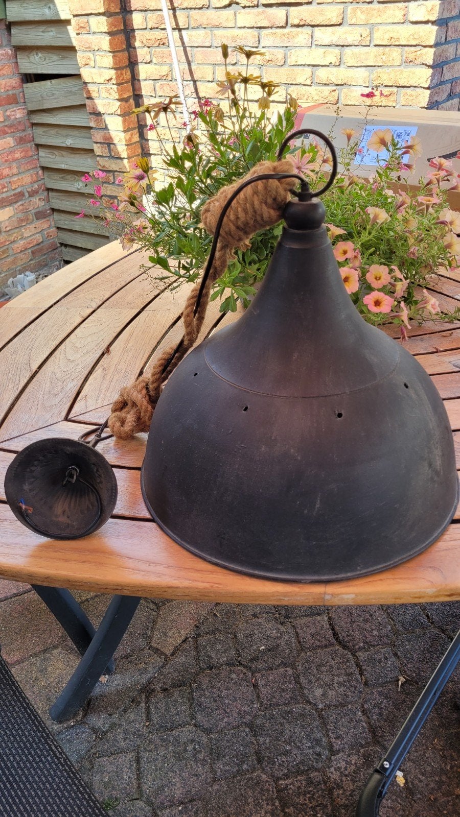 Industriële hanglamp grijs met touw, Ophalen
