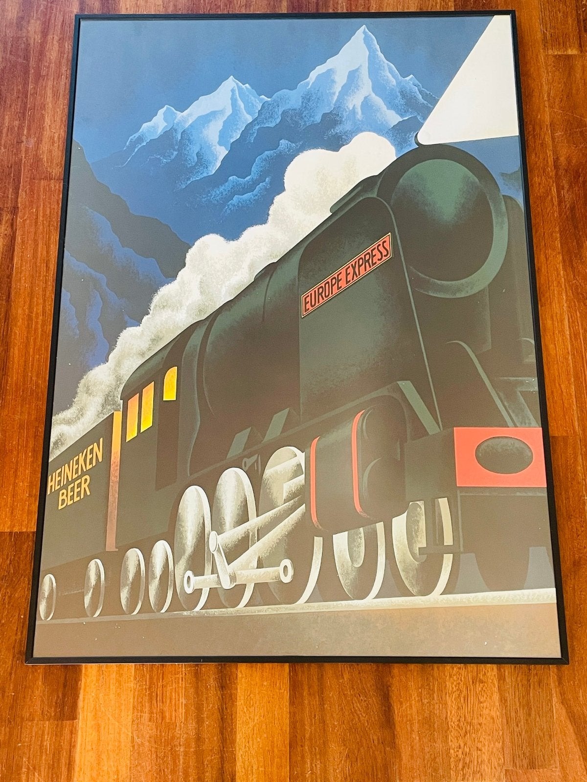 Heineken poster in lijst. Heineken bier Europe Express, Ophalen, Zo goed als nieuw, Reclamebord, Plaat of Schild, Heineken