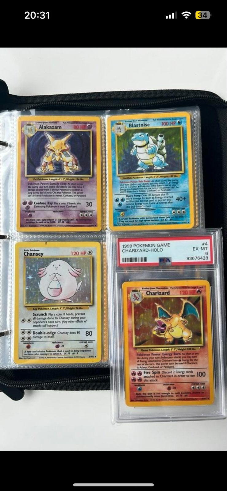 Pokémon - Base Set compleet 102/102 + charizard psa 6, Ophalen, Gebruikt, Meerdere kaarten, Foil