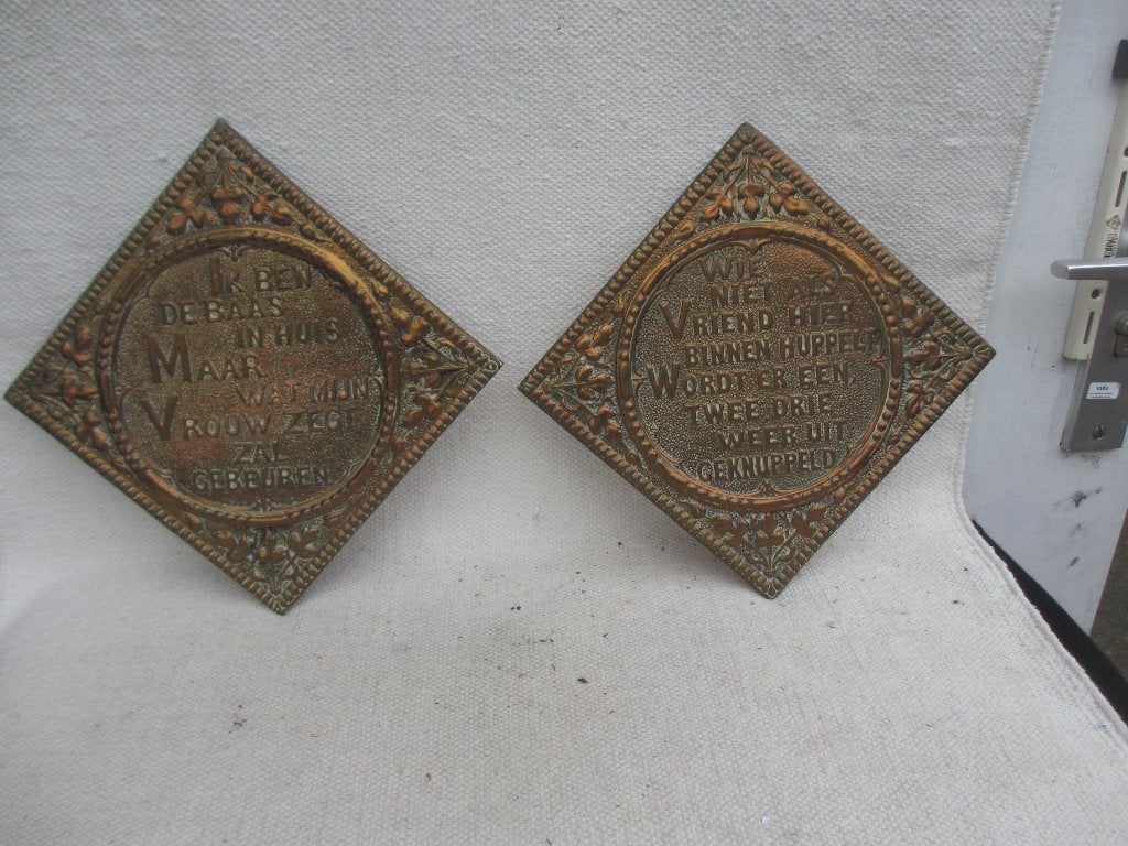 TWEE Spreukborden koper jaren 40/50, Ophalen of Verzenden, Koper