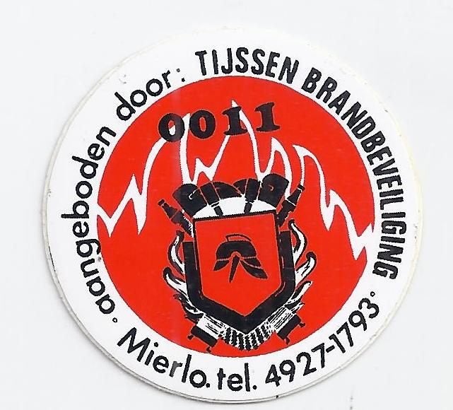 So149 sticker Tijssen brandbeveiliging Mierlo, Verzenden, Zo goed als nieuw, Bedrijf of Vereniging