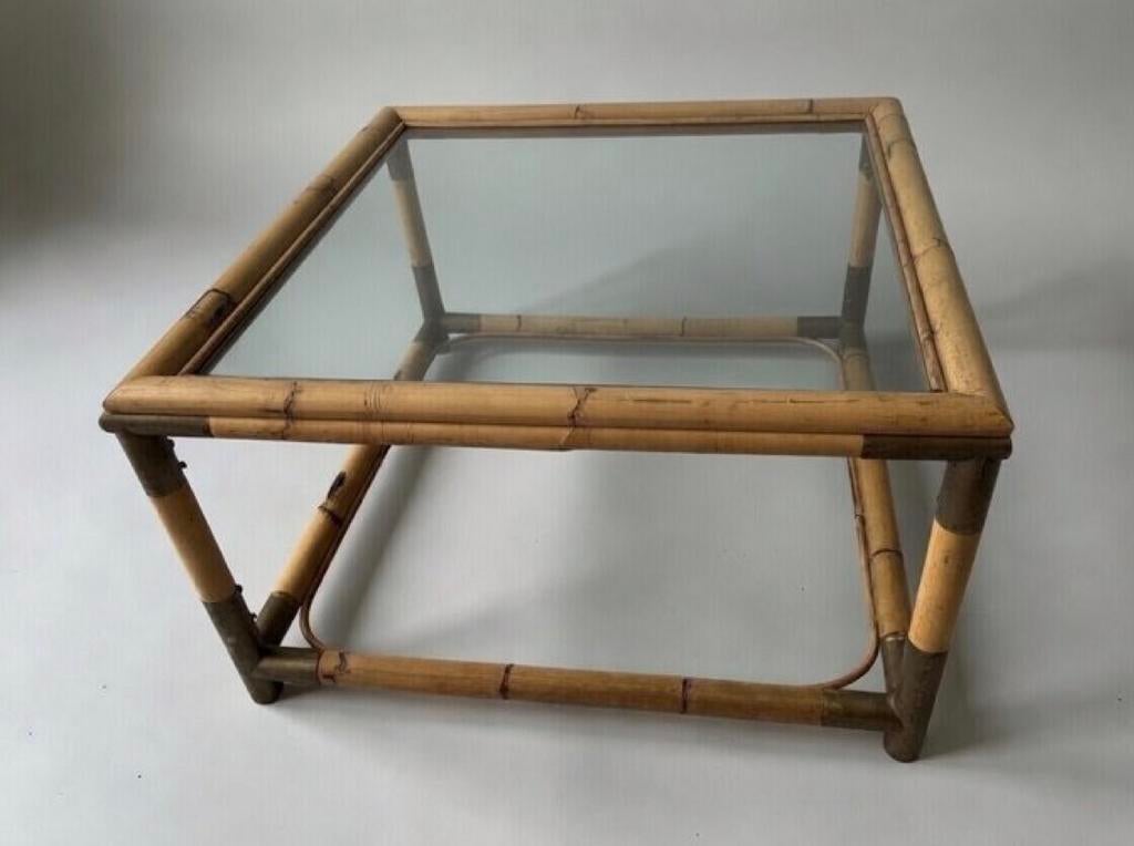 Vintage Italian Bamboo Coffee Table, 1960s, Verzenden, 50 tot 100 cm, Zo goed als nieuw, Minder dan 50 cm