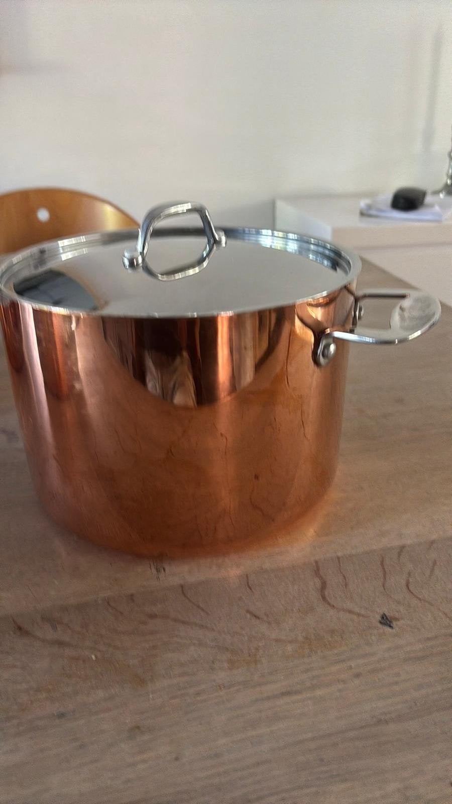 koperen pannenset met rvs deksel 4 stuks, Ophalen, Pannenset, Zo goed als nieuw, Rvs