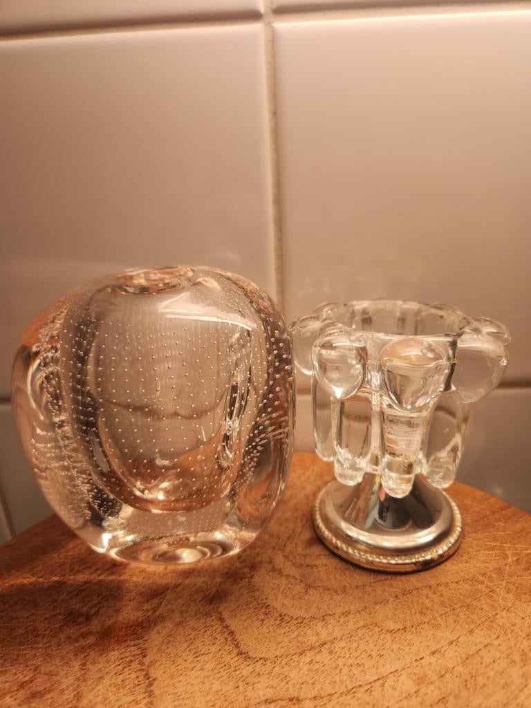 Set van 2 Vintage Glasobjecten: Leerdam Kristal & Sola Kande, Ophalen of Verzenden