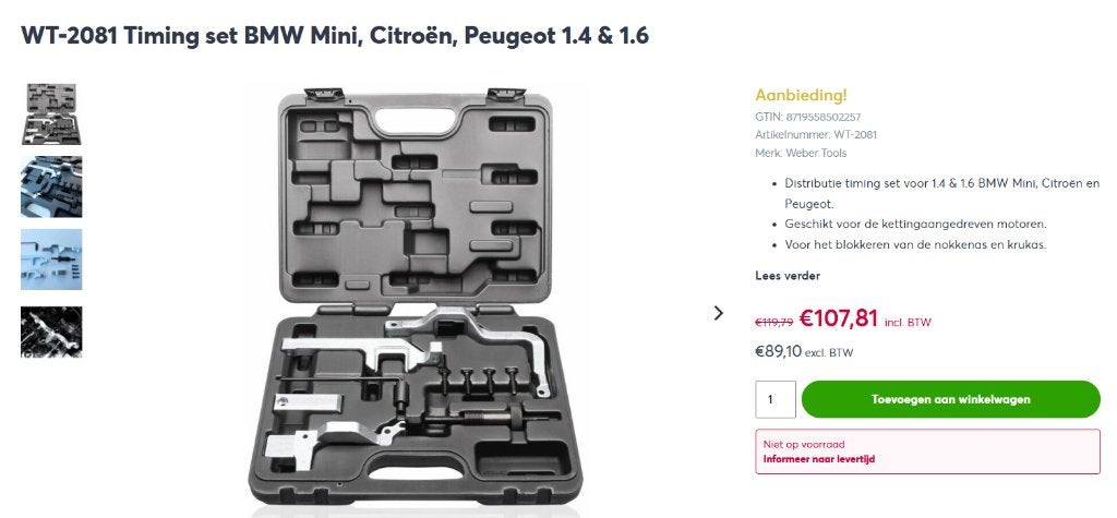Weber Tools WT-2081 Motor Timing Tool Set BMW Mini PSA, Gebruikt, Onbekend, Ophalen of Verzenden, Onbekend