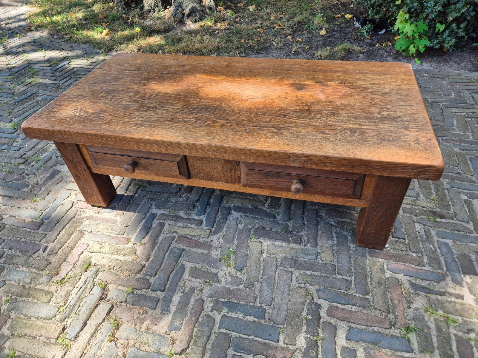 eiken salontafel 71 x 140cm, dik blad, Ophalen, Gebruikt, 100 tot 150 cm, Eikenhout