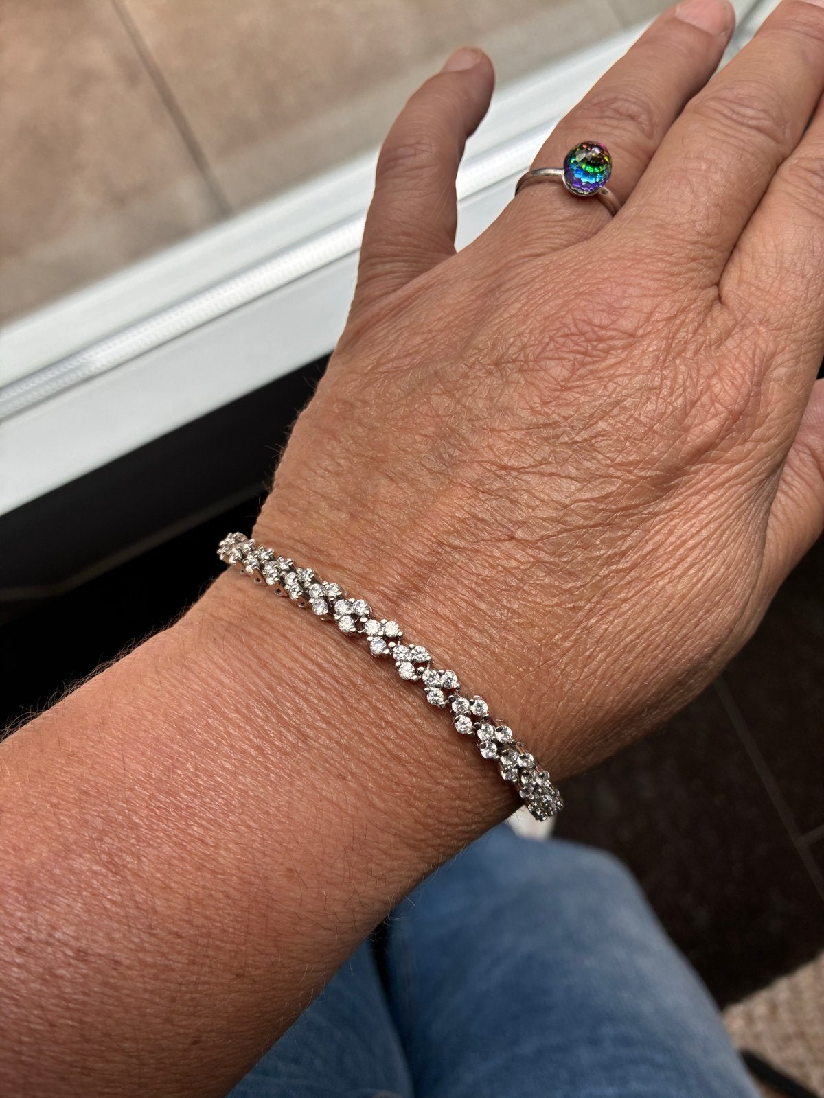 Zilveren tennisarmband S925 met zirkonia hartjes, Sieraden, Tassen en Uiterlijk, Armbanden, Nieuw, Zilver, Zilver, Ophalen