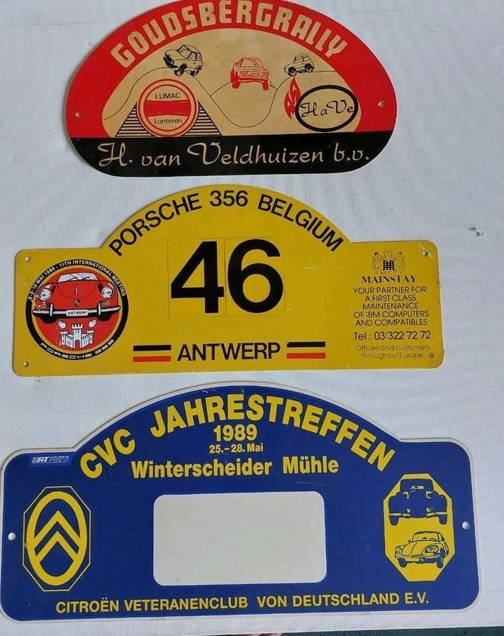 Vintage Rallye en Club Auto Borden - Set van 3, Verzamelen, Ophalen of Verzenden, Gebruikt, Auto's