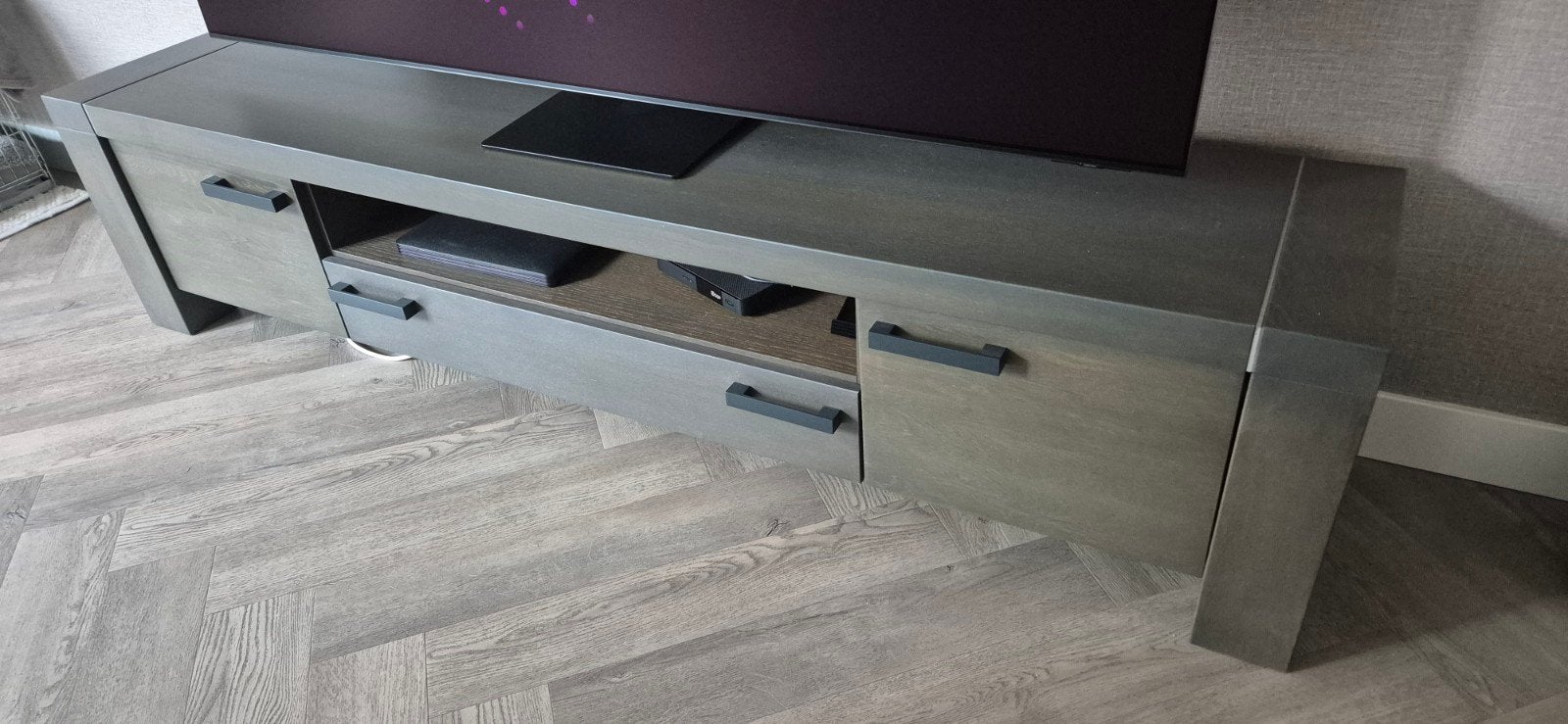Eiken tv kast, Ophalen, Gebruikt, 200 cm of meer, Minder dan 100 cm