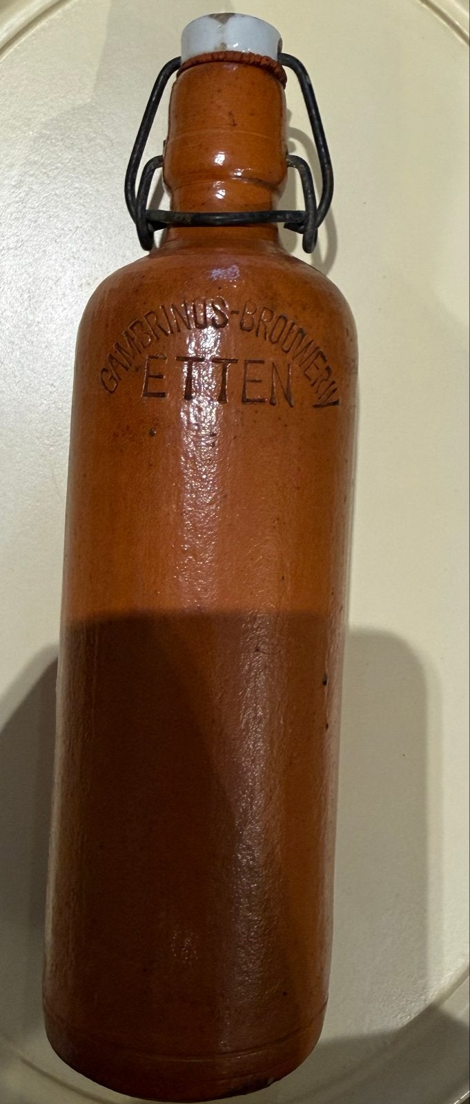 Zeldzame bruine stenen fles Gambrinus Brouwerij Etten, Gebruikt, Ophalen of Verzenden