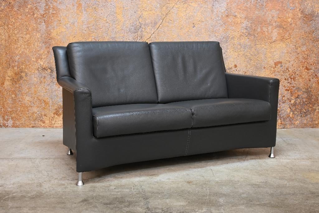 ZGAN grijze leren Leolux Paian design bank zit verstelbaar, Leolux, Leolux, Tweepersoons, 75 tot 100 cm