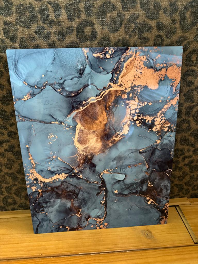 Decoratie poster rvs plaat - Abstracte kunst, Metaal, Ophalen of Verzenden, Met ophangsysteem, Blauw