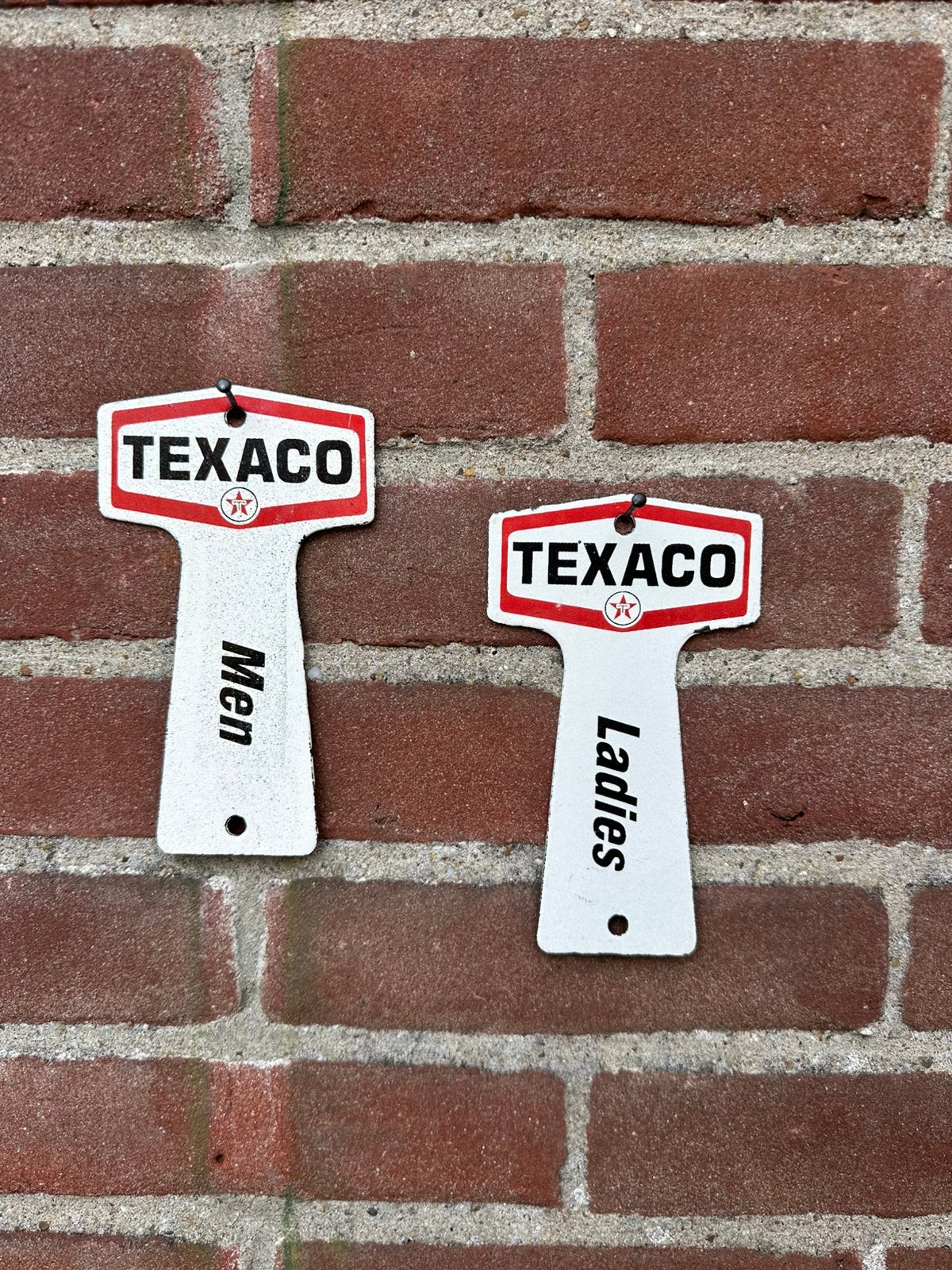 Texaco Emaille Reclamebord Toiletbordjes Men & Ladies – Set, Ophalen of Verzenden, Gebruikt, Reclamebord