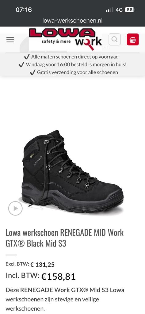 Werkschoenen Lowa renegade maat 43, Ophalen of Verzenden, Nieuw