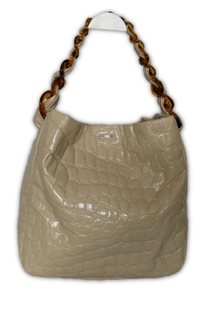 Miu Miu tas embossed lakleer beige, Verzenden, Gebruikt, Beige, Shopper