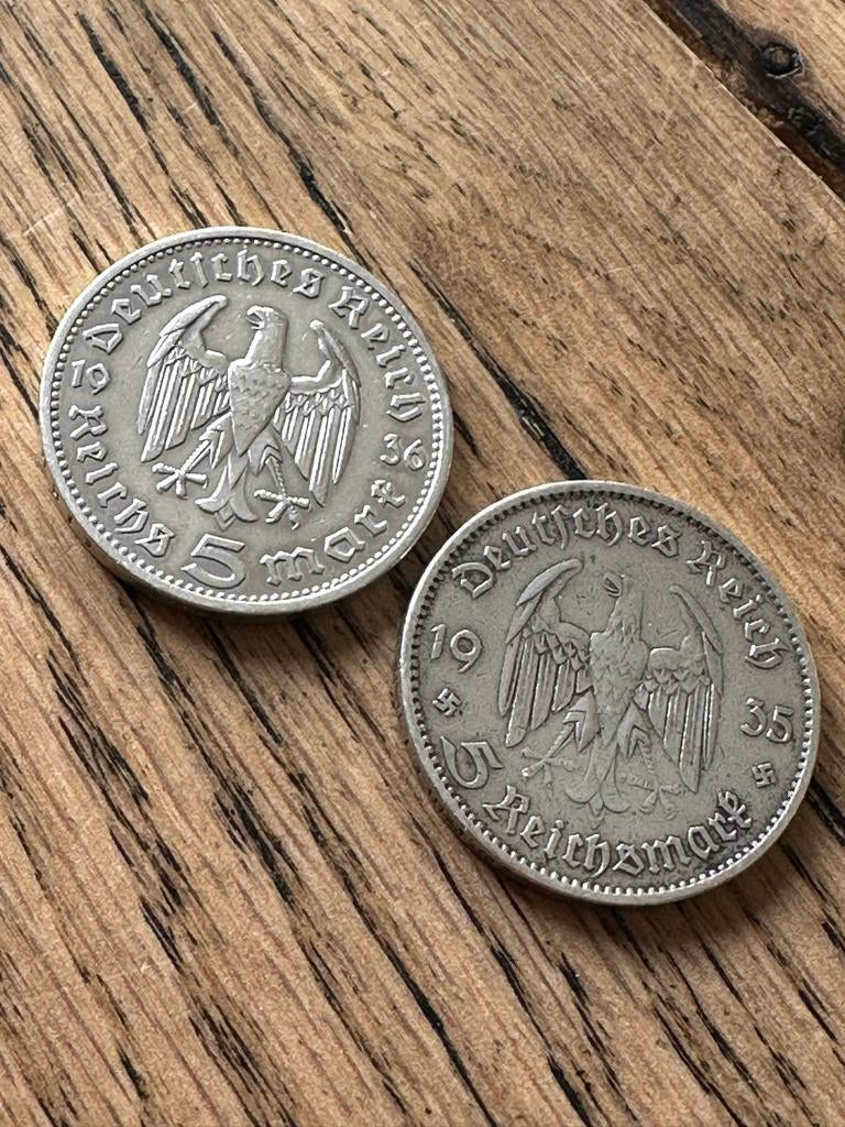 Duitse 5 Reichsmark munten (1935-1936) - Zilver, Postzegels en Munten, Munten | Europa | Niet-Euromunten, Ophalen of Verzenden