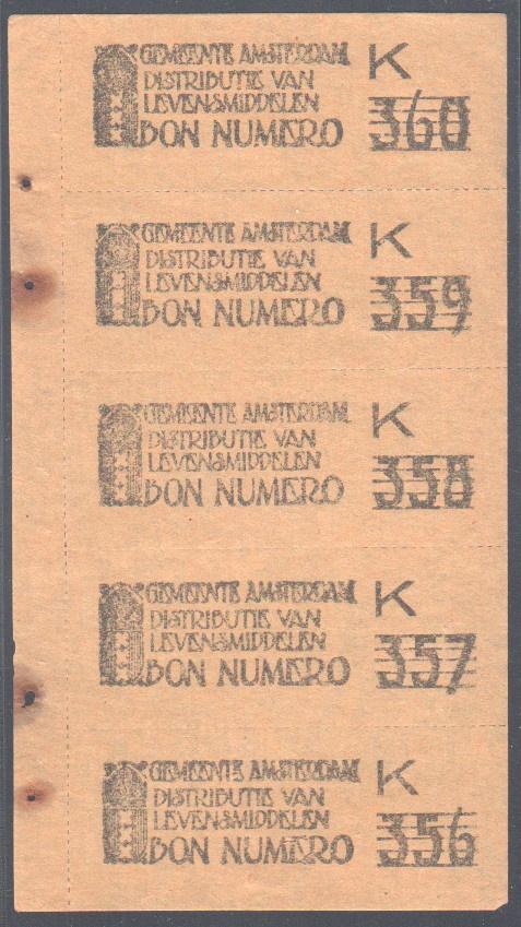 Distributiebonnen Gemeente Amsterdam aan mekaar 356-360, Verzenden, Setje