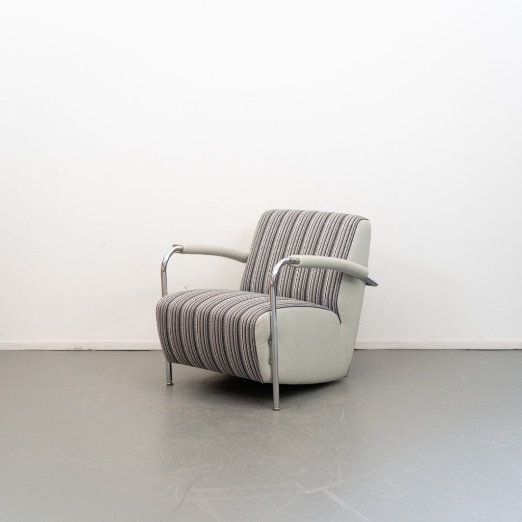 Leolux Scylla Laag Fauteuil Gestreept Stof/Grijs Leer, Niet ingevuld, Leolux, Niet ingevuld, 75 tot 100 cm