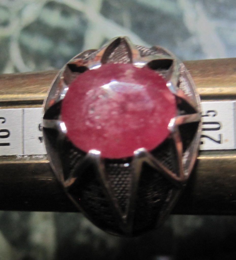 Robijn 7 karaat %100 natuurlijk design zilver zegelring, Ophalen, 19 tot 20, Zo goed als nieuw, Dame of Heer