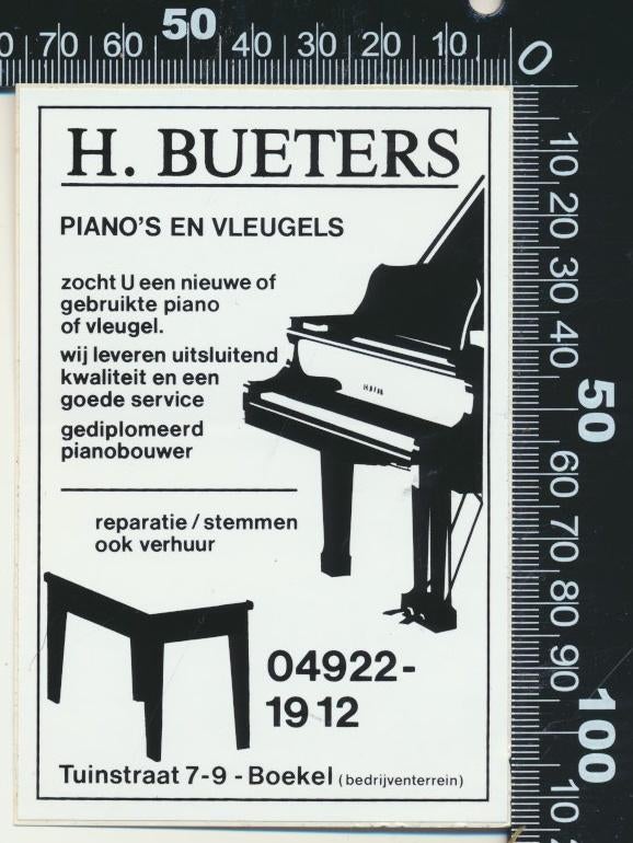 Sticker: Bueters Pianos en Vleugels - Boekel, Verzamelen, Stickers, Ophalen of Verzenden, Zo goed als nieuw, Bedrijf of Vereniging