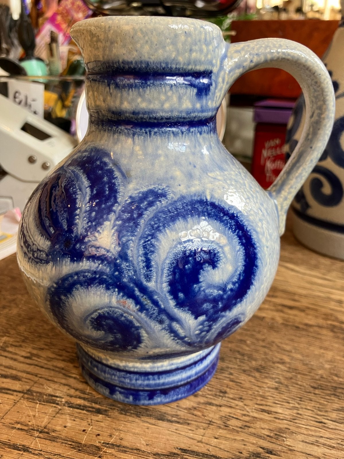 Vintage Westerwald Kruik - Blauw/Grijs Keramiek, Ophalen of Verzenden
