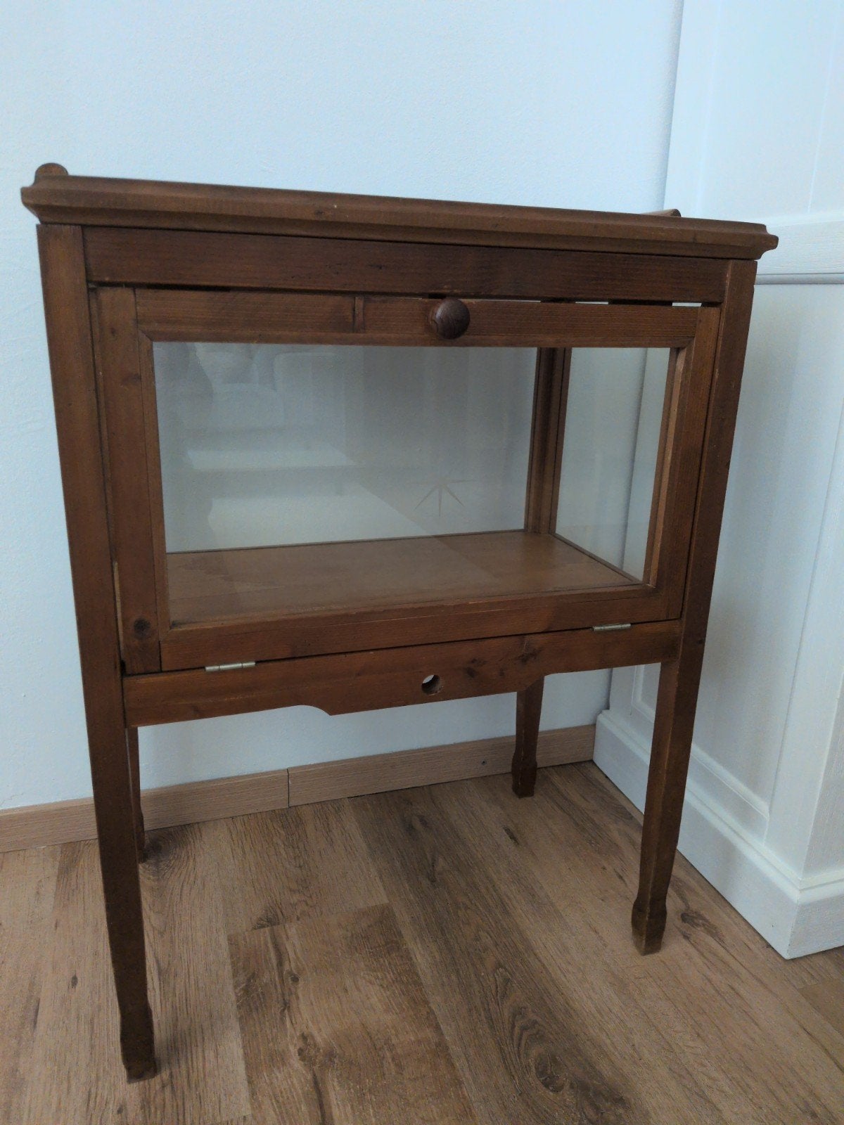 Antiek/Vintage Houten Theekastje met Glazen Klepdeur, Antiek en Kunst, Ophalen