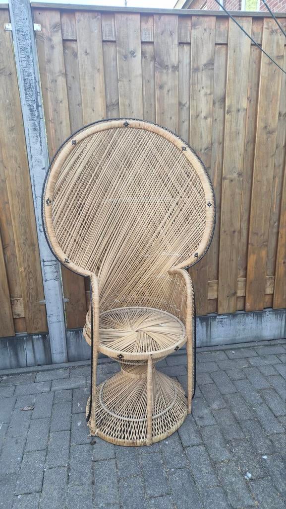 Vintage pauwenstoel rotan, Antiek en Kunst, Ophalen