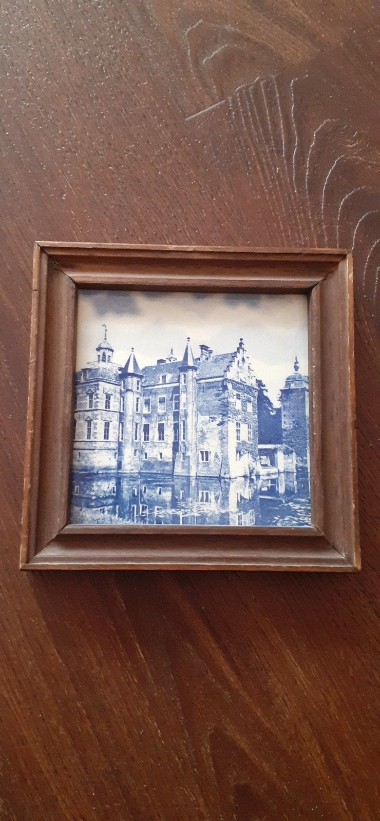 Delfts Blauw Kasteel Tegeltje in Houten Lijst, Antiek en Kunst, Ophalen of Verzenden