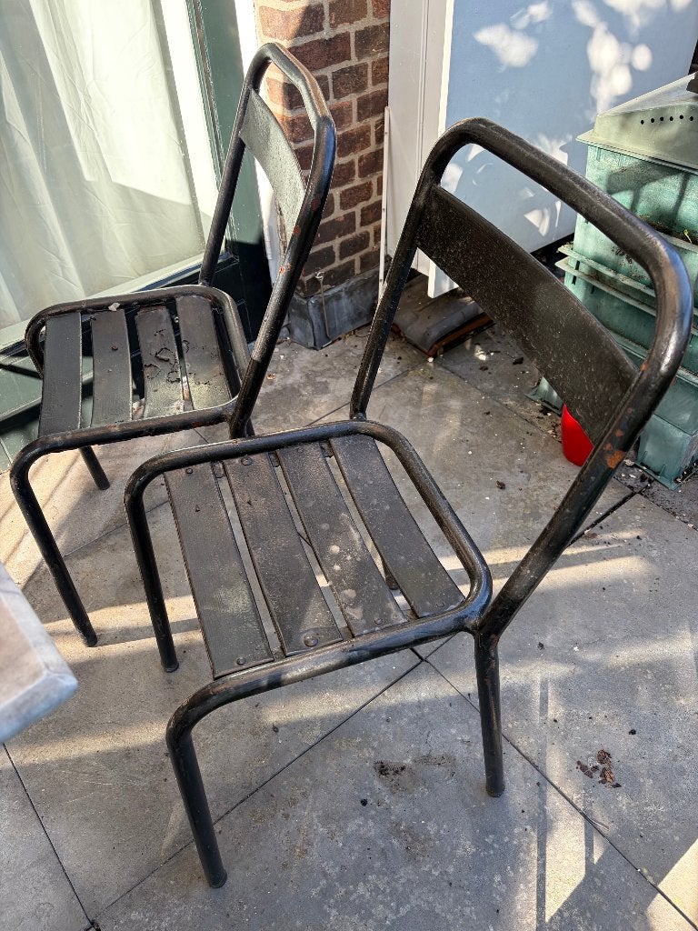 4 Stalen terrasstoelen, Tuin en Terras, Tuinstoelen, Ophalen, Gebruikt, Metaal, Stapelbaar