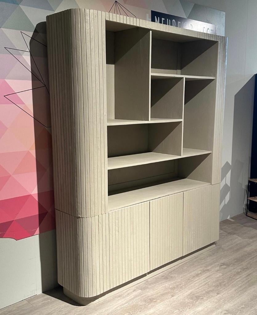 Boekenkast Taupe 210x180cm japandi stijl, Ophalen, Met deur(en), Zo goed als nieuw, 200 cm of meer