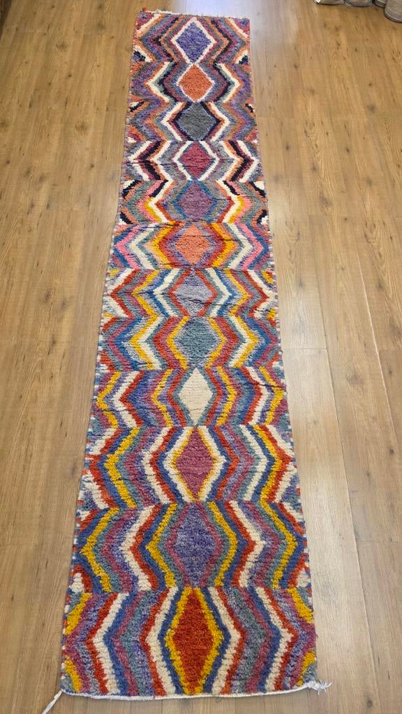 Handgeknoopt oosters tapijt loper Berber Beni Mrirt 339x66, Info@SlatsAntiek.nl, Crème, Vof Slats Antiek, Rechthoekig