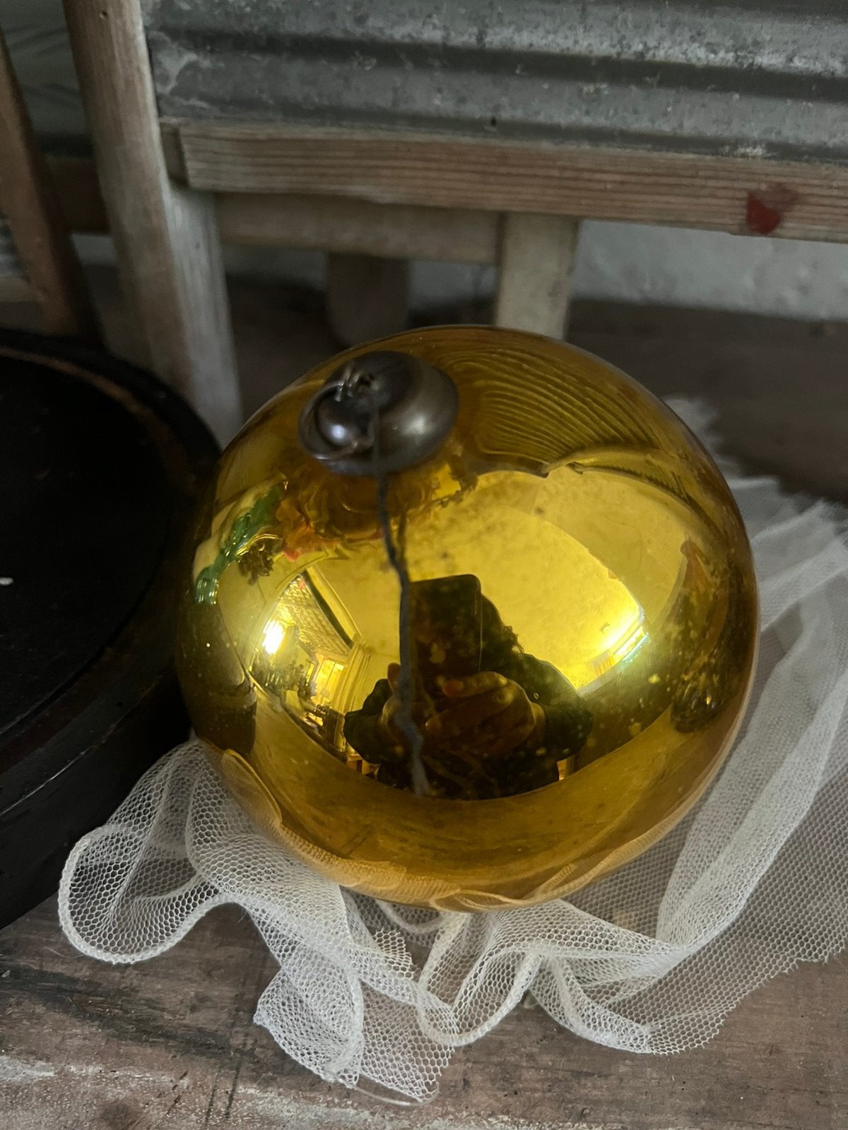Antieke heksenbal bal kugel brocante kerst goud, Ophalen of Verzenden