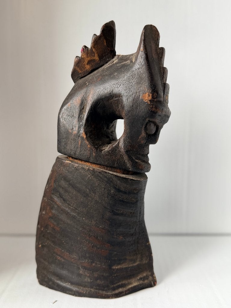 Dajak medicijnhouder  hout en buffelhoorn Borneo, Antiek en Kunst, Kunst | Niet-Westerse kunst, 24 cm, Verzenden, Overige typen