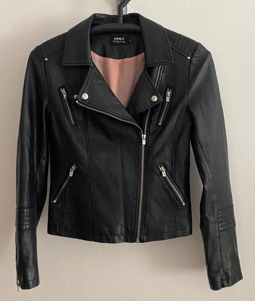 Biker jack imitatieleer van ONLY..mt:34, B, Zwart, Ophalen of Verzenden, A