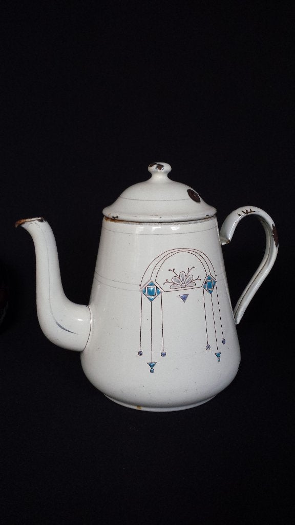 Oude emaïlle KOFFIEKAN = THEEPOT = Art Deco Decoratie, Antiek en Kunst, Ophalen of Verzenden