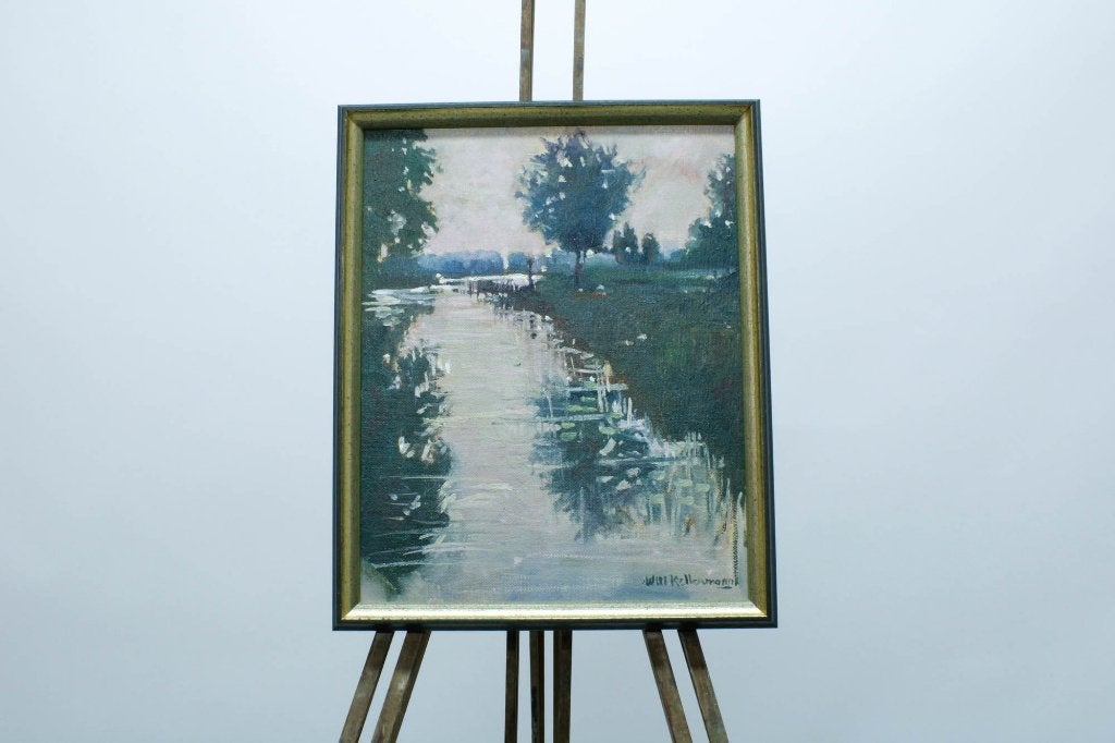 Klein schilderij van Will Kellermann, Overige stijlen, Landschap, Olieverf, Ingelijst