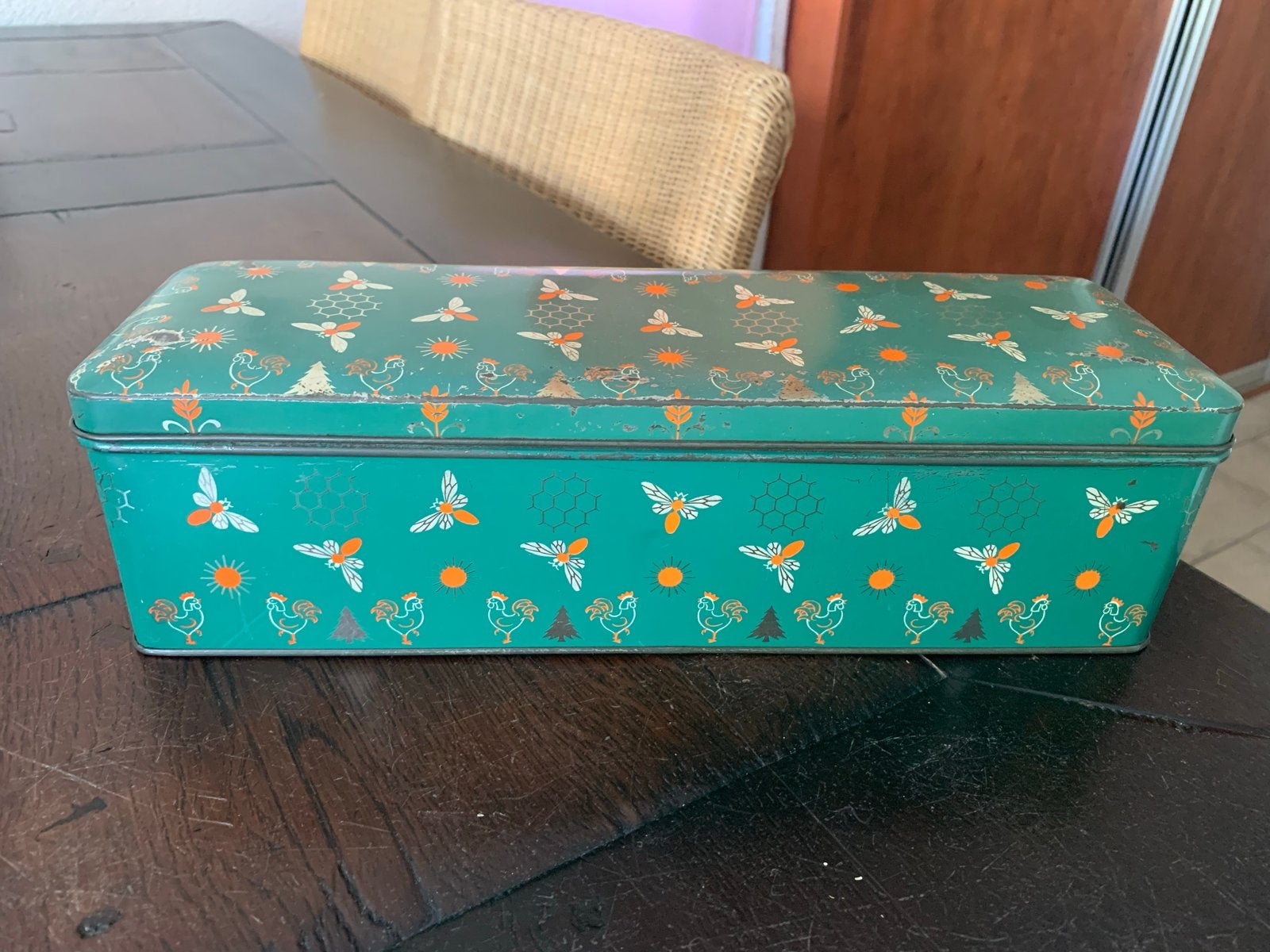 Vintage blikken doos met boerderijmotief, Antiek en Kunst, Ophalen