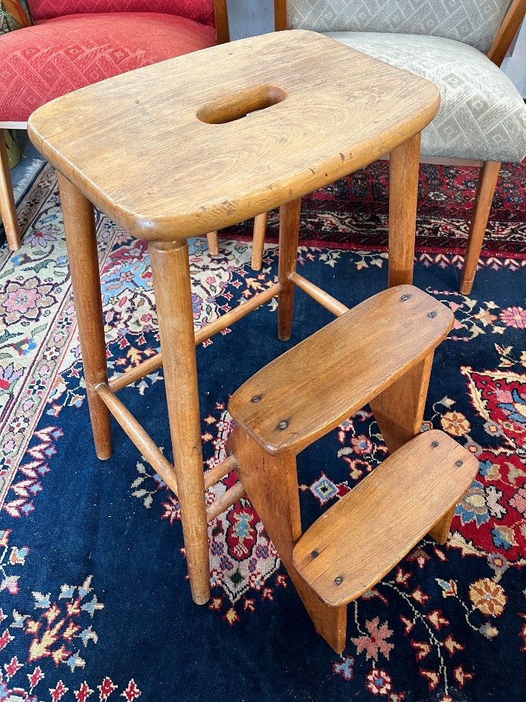 Vintage Houten Trapkruk – Retro Huishoudtrap & Krukje, Ophalen, Huis en Inrichting