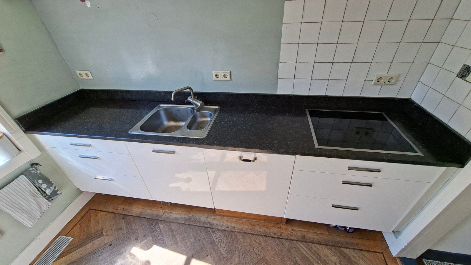 keuken blok,  293 x 60 cm., Ophalen, Gebruikt, Graniet of Steen, Enkelwandige keuken