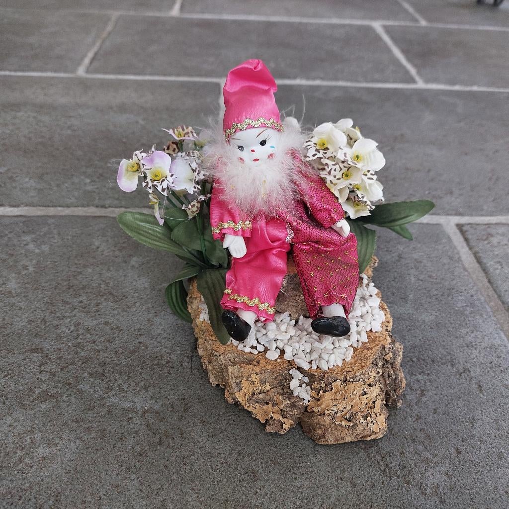 Pierrot Clown op Houten Boomschijf - Vintage, Verzamelen, Ophalen of Verzenden, Zo goed als nieuw