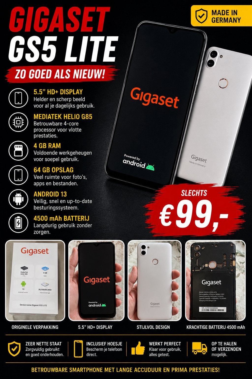 Gigaset GS5 Lite - Zo goed als nieuw, inclusief hoesje, Ophalen of Verzenden, Zo goed als nieuw, Klassiek of Candybar, Zonder simlock