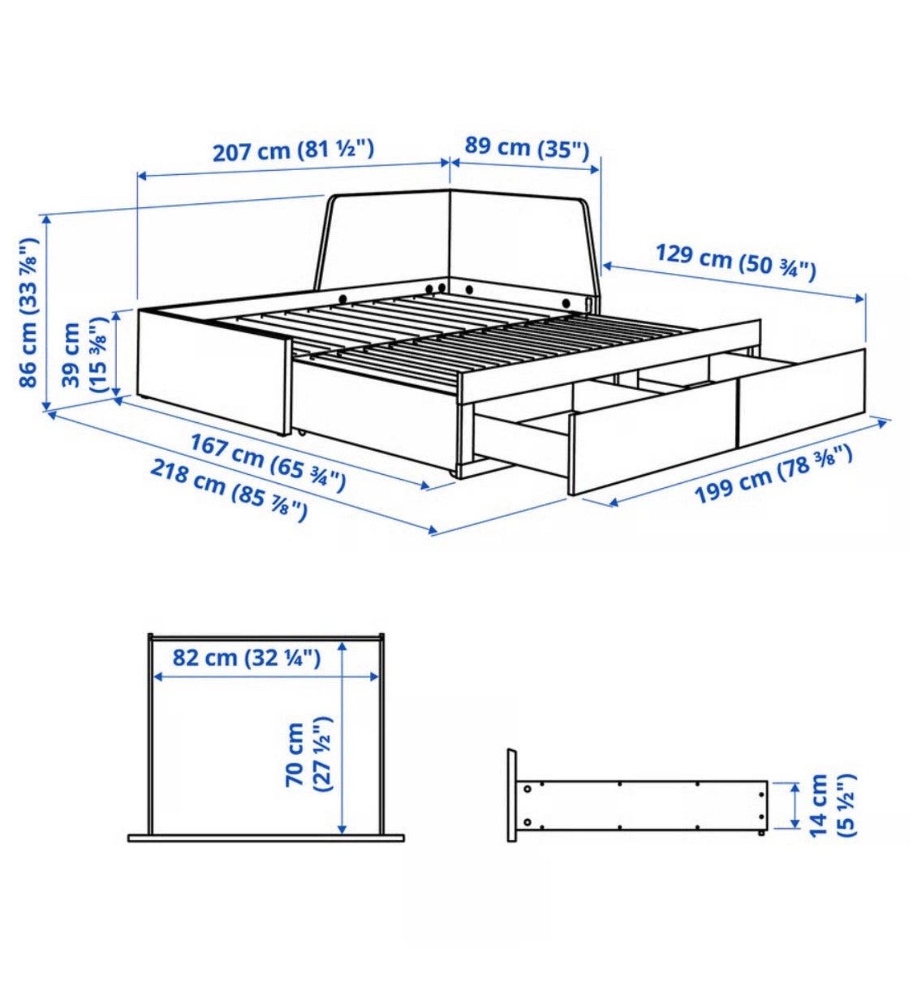 IKEA flekke bedframe met opbergruimte, zwart met nachtkastje, 100 cm, Eenpersoons, Zwart, Ophalen of Verzenden