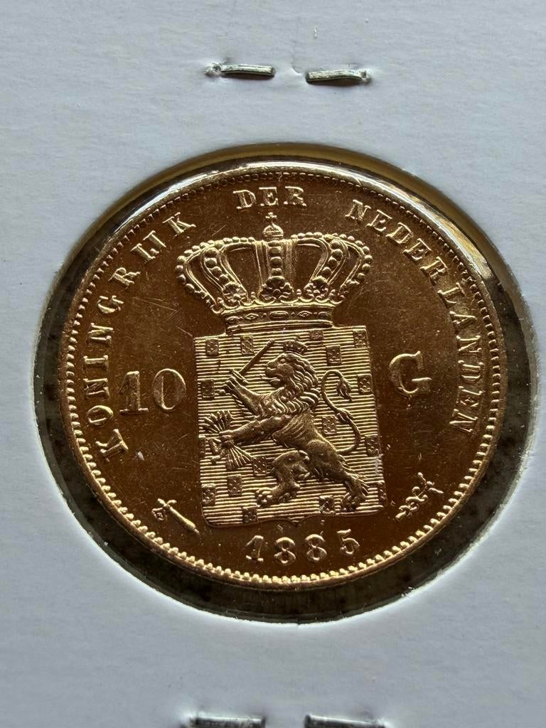 Gouden tientje 1885 schaars FDC, Koning Willem III, Losse munt, 10 gulden, Goud